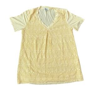 Sundance Top Womens XS Yellow V-Neck Embroidered Lace Overlay Silk Blend